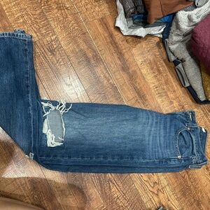 Levi's Blue Straight Leg Jeans with Distressed Knee